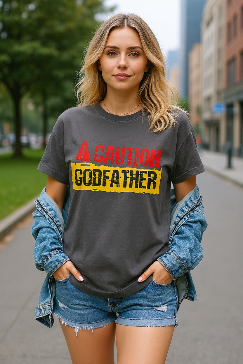 A person in a graphic tee walks through a city park on an overcast morning, hands in pockets, mid-stride.